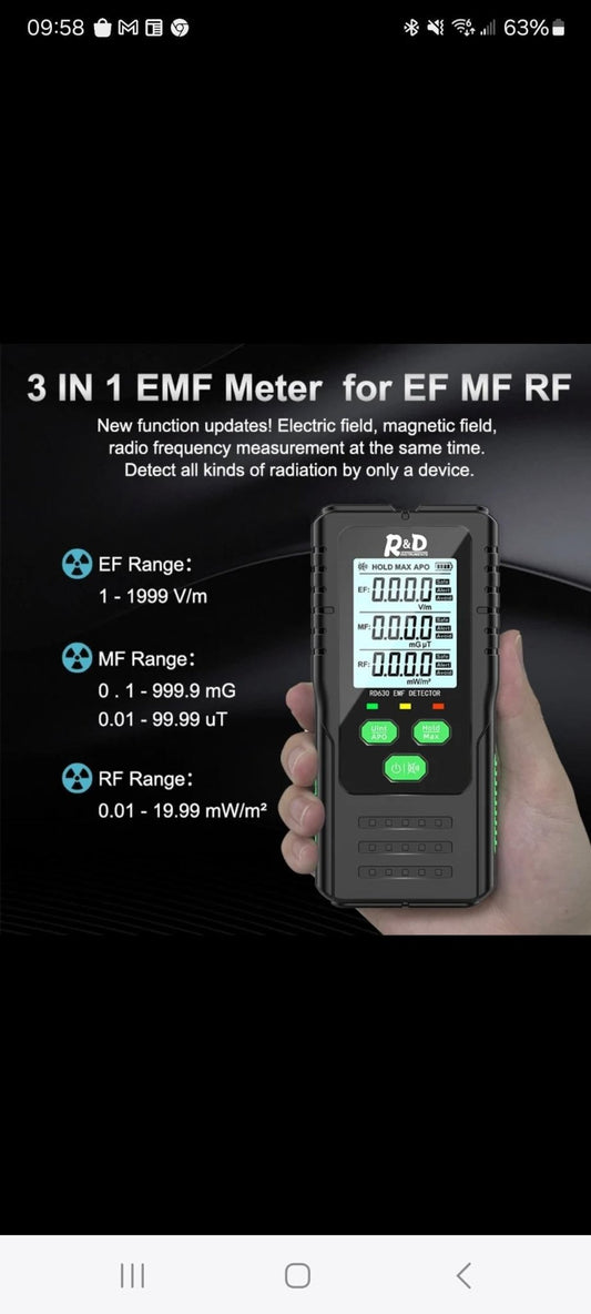 3 in 1 Electromagnetic Radiation Detector for EMF Shield and Metering