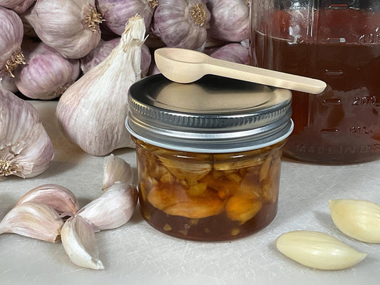 4-Month Fermented Honey Garlic 4 oz with Candy-Like Taste and runny texture