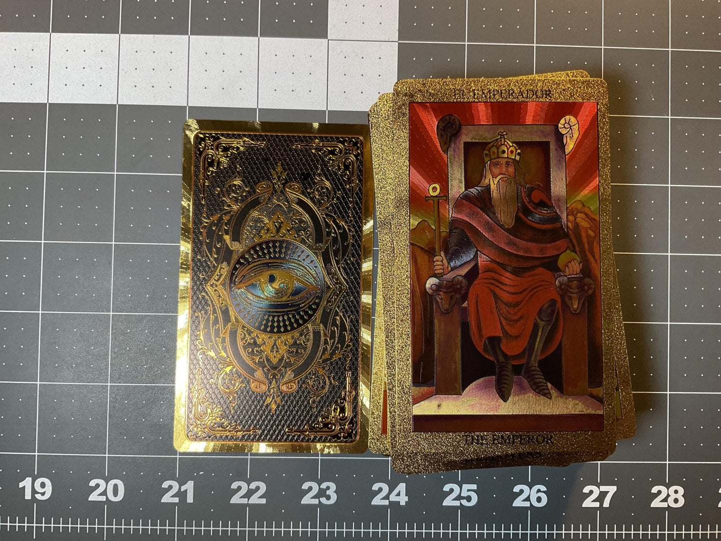 Bilingual Shiny Tarot Cards: Unique Gold Finish, English & Spanish