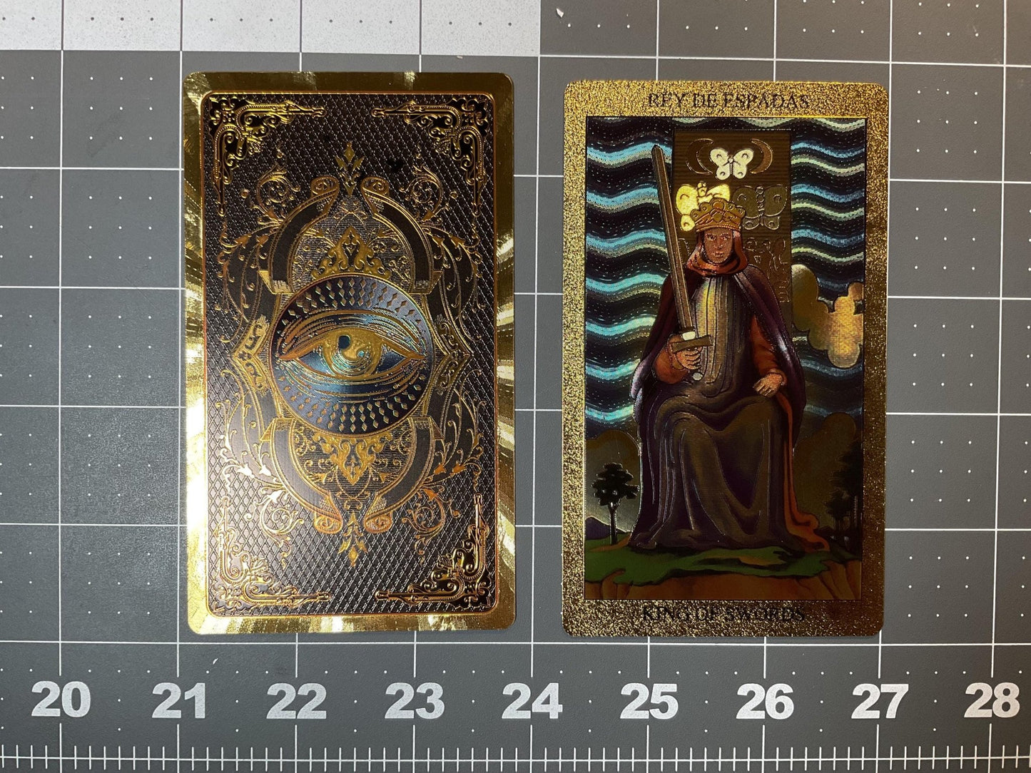 Bilingual Shiny Tarot Cards: Unique Gold Finish, English & Spanish