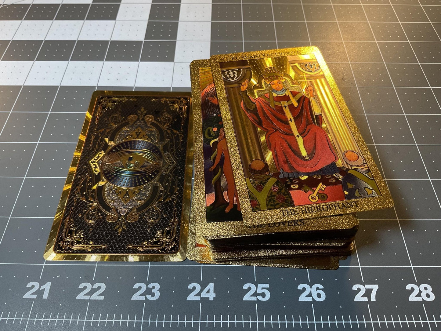 Bilingual Shiny Tarot Cards: Unique Gold Finish, English & Spanish