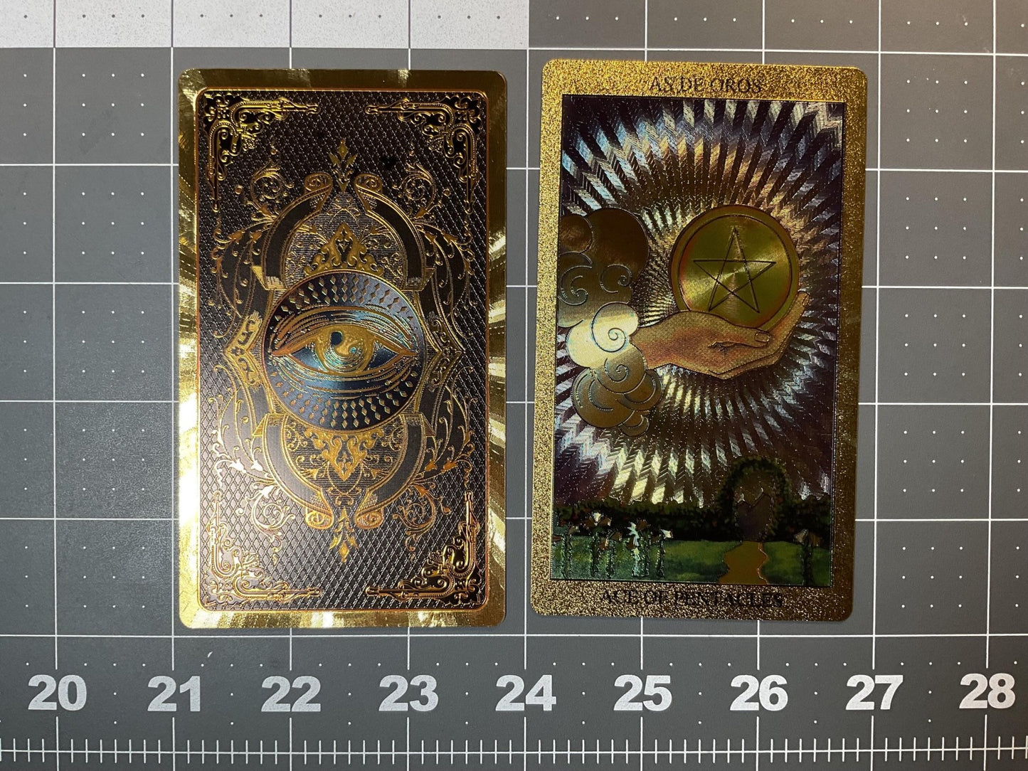 Bilingual Shiny Tarot Cards: Unique Gold Finish, English & Spanish